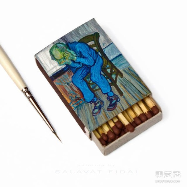 Micro Art: Hand-painted Van Goghs classic paintings on matchboxes