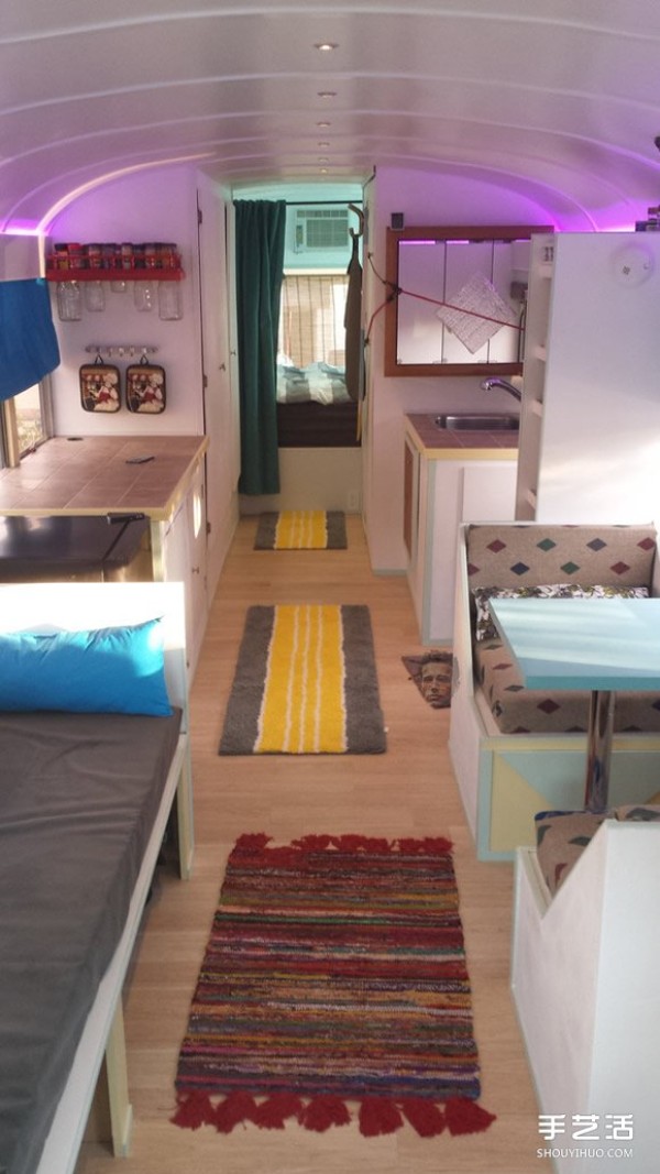 A scrapped school bus is transformed into a mobile mansion for a trip that can be taken anytime