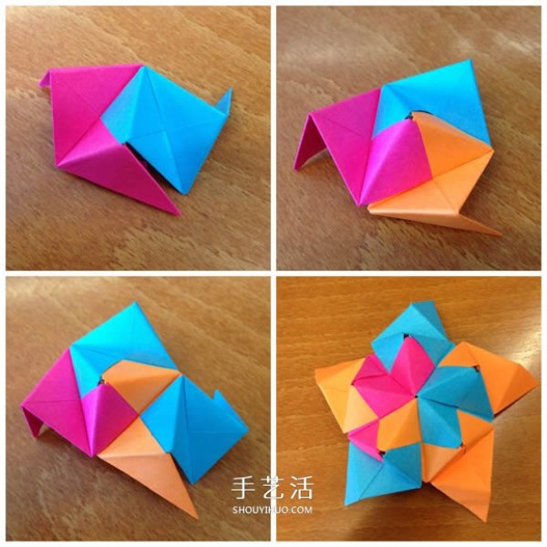 Illustrations of folding origami icosahedron, beautiful desktop decoration! 