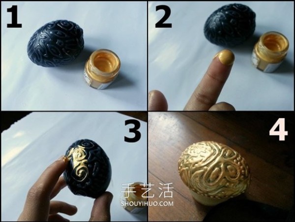 Tutorial on how to turn eggshells into treasures and make gold-patterned Easter eggs