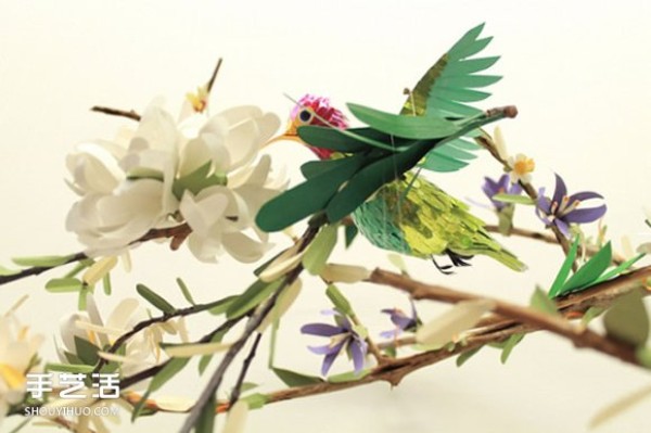 Realistic pictures of handmade paper birds put you in a world of singing birds and fragrant flowers