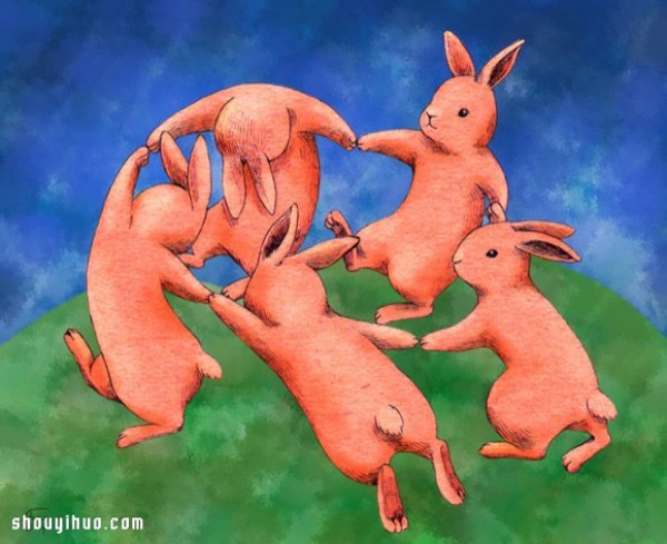 When a Rabbit Meets a Healing Hand Drawing by the Famous Painting and Illustrator Shae