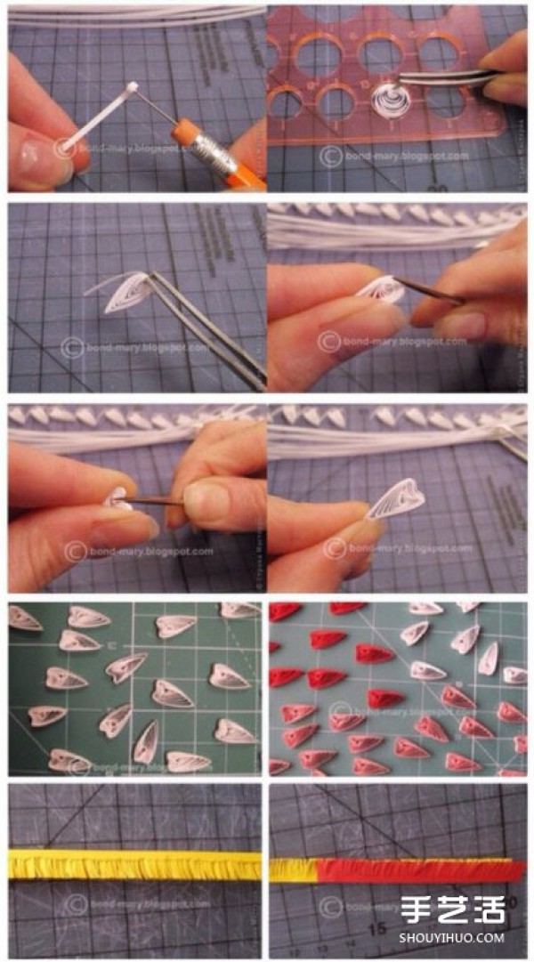 Illustration of the production method of paper quill paintings with beautiful flower patterns