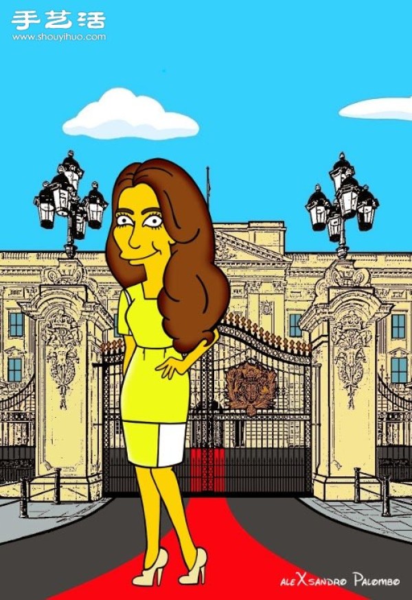 Simpsons spoof illustration: Yellow-skinned Princess Kate is equally fashionable