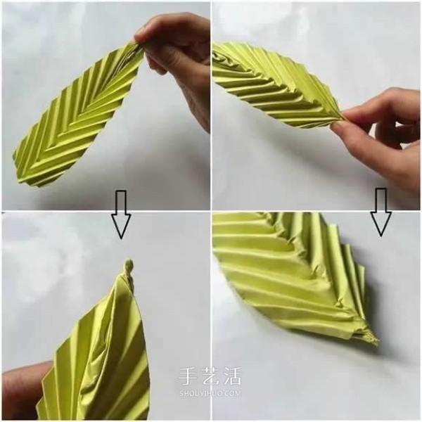 Illustration of how to fold simple leaves. How to fold three-dimensional leaves by children