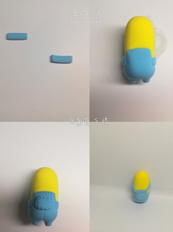 Illustration of how to make a minion with a hat by hand using ultra-light clay