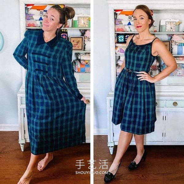 She transforms outdated thrift store dresses into trendy dresses