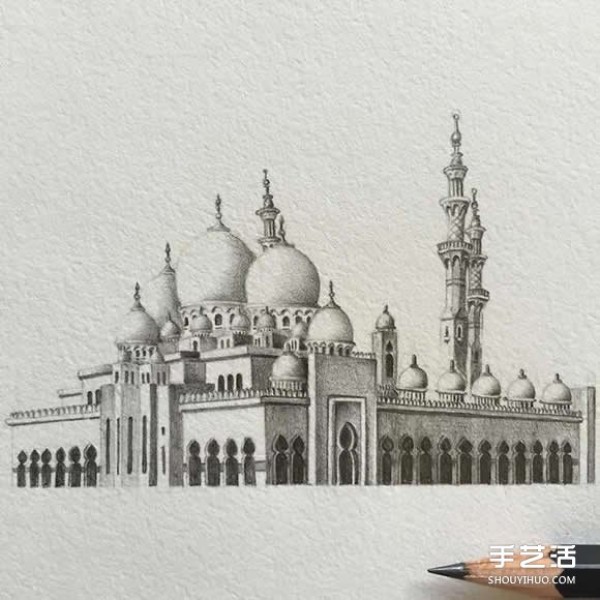 Feel the solemnity and magnificence of the mosque and the extremely delicate architectural pencil sketch