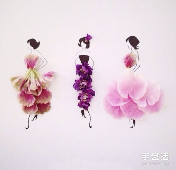 Creative petal collage DIY pictures to simply draw beauties with different looks