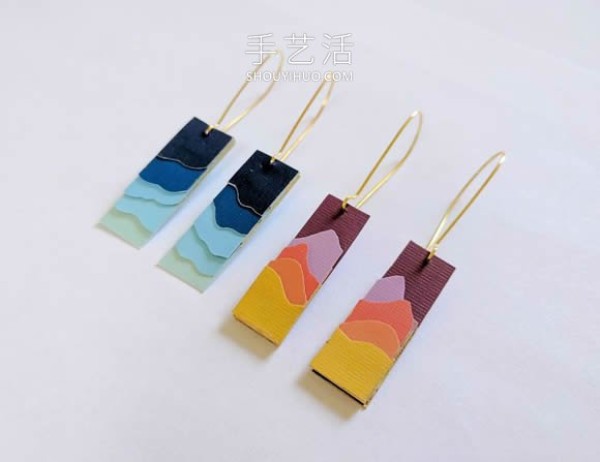 Tutorial on making creative landscape silhouette earrings from cardboard