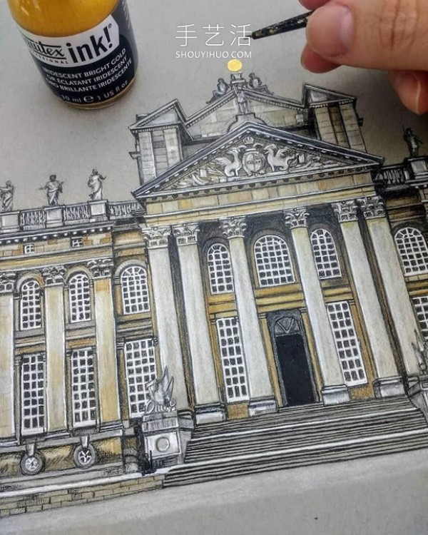 Self-taught artist sketches precise and detailed architectural drawings