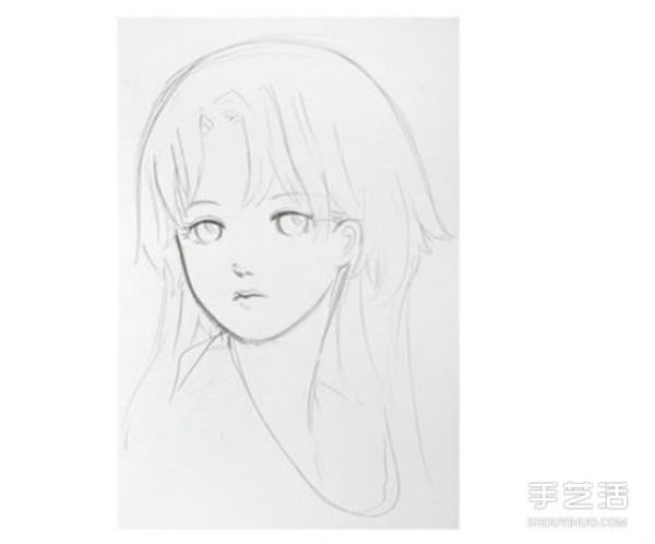 Long-haired girl pencil drawing tutorial girl portrait sketch illustration