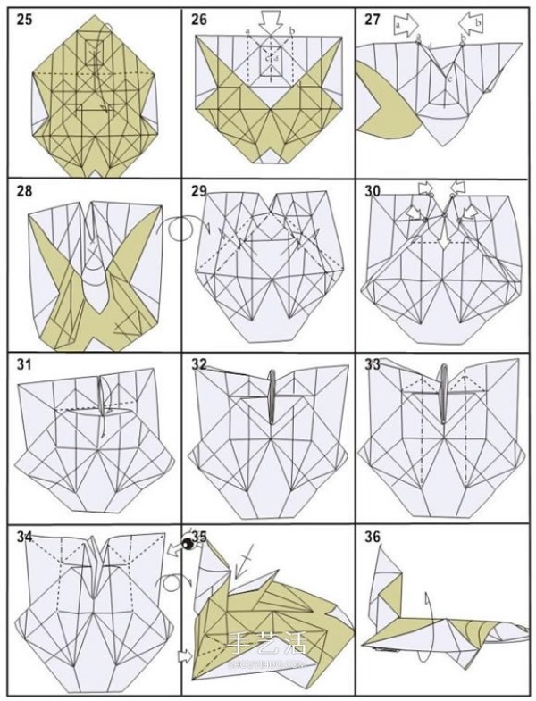 The shape is super realistic and natural! Step-by-step illustration of how to fold HTQ fox