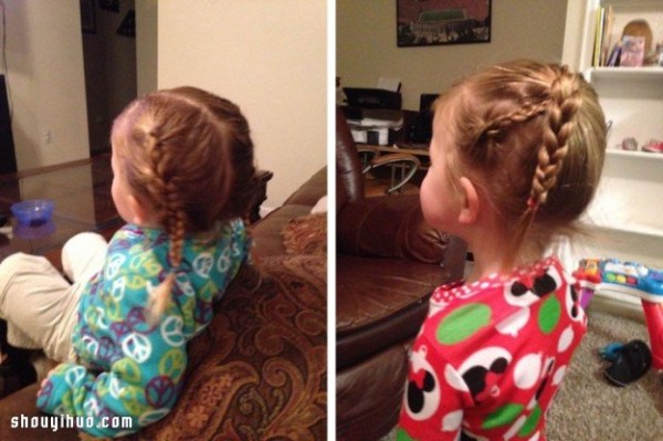 The super loving dad helped his daughter to tie into various braided hairstyles after training