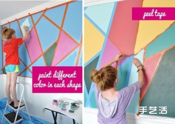 Simple hand-painted wall painting DIY can be easily done with good tape paper