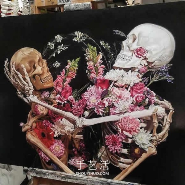 Appreciation of vibrant colorful human skeleton paintings