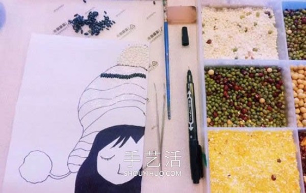 How to make a cute girl character bean paste-up painting