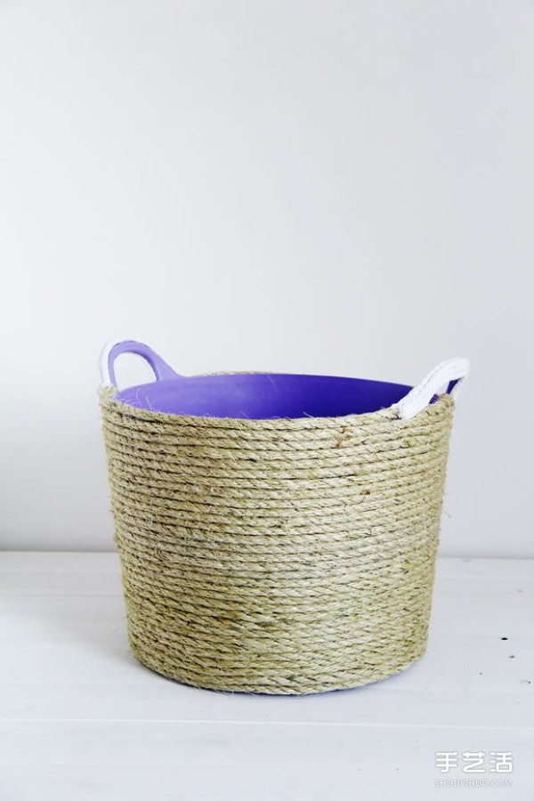 DIY hemp rope flower basket cover method, plastic bucket handmade flowerpot cover