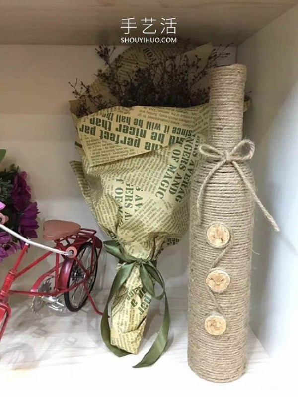 How to make your own hemp rope vase, simple reuse of red wine bottles! 