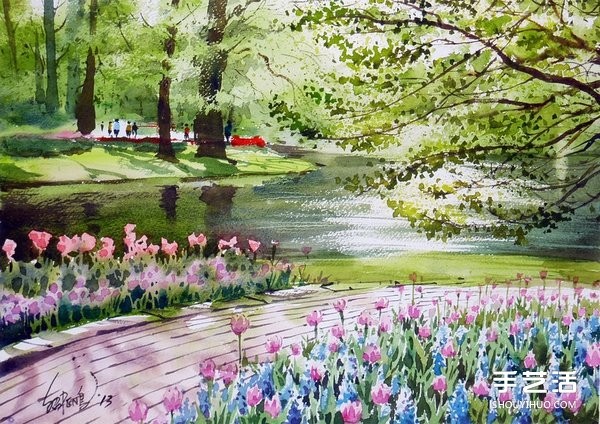 Pictures of landscape watercolor paintings by Malaysian painter Guo Shaopeng