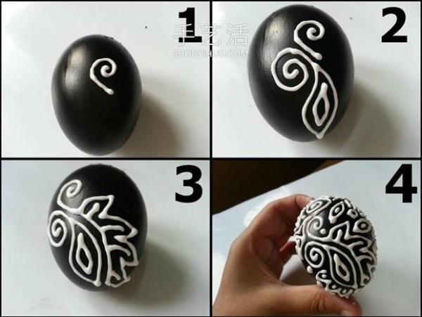 Tutorial on how to turn eggshells into treasures and make gold-patterned Easter eggs