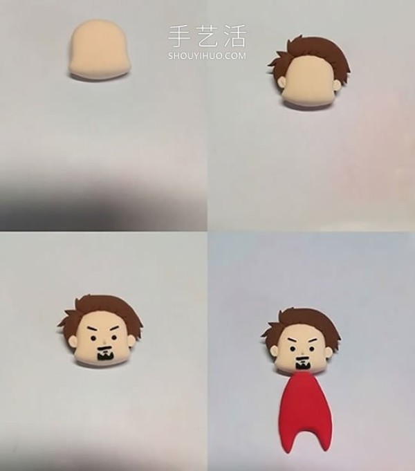 Tutorial illustration of how to make Clay Iron Man in cartoon style