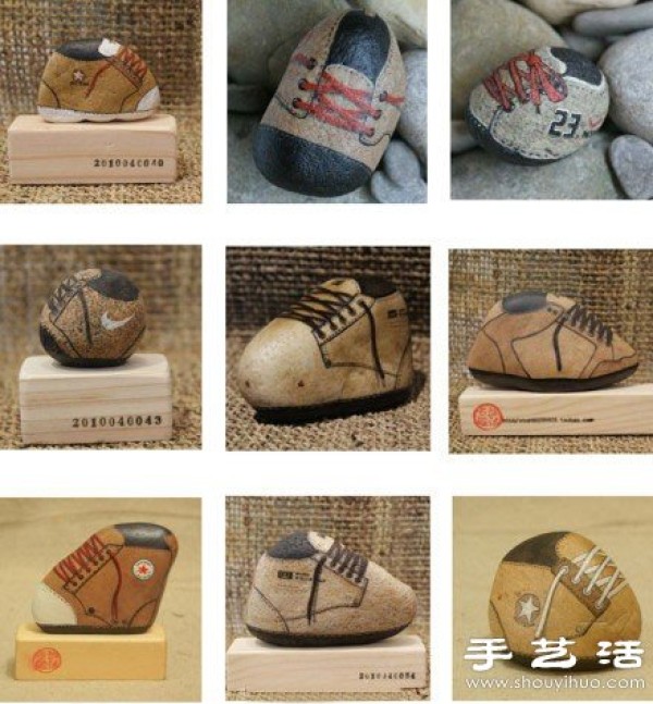 Naive stone-painted sneaker handicrafts