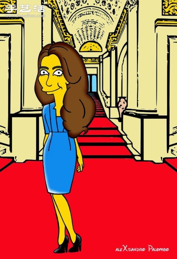 Simpsons spoof illustration: Yellow-skinned Princess Kate is equally fashionable