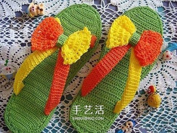 Illustration of hand-woven flip-flops with lively colors and weave