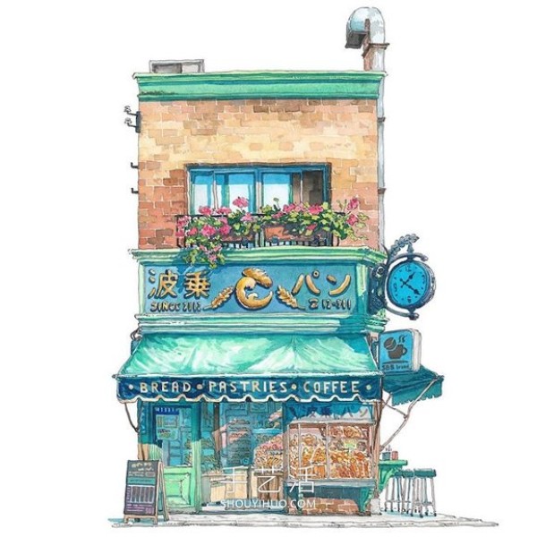 Fantasy Japanese storefront! Fictional watercolor painting by Polish animator