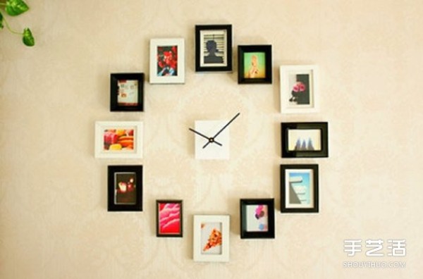 Illustrated tutorial on how to make a DIY personalized photo wall in the style of a clock