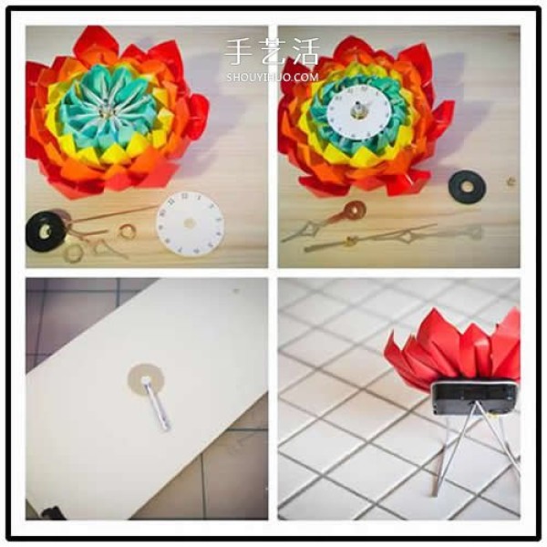 Tutorial on making a flower-shaped alarm clock from beautiful origami flowers