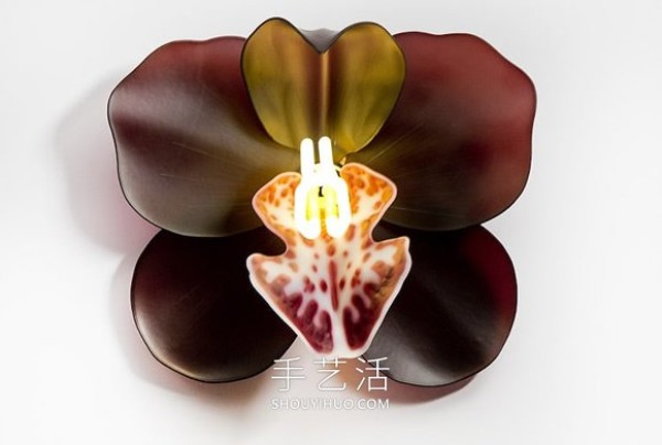 Glowing orchid sculpture artwork made of glass