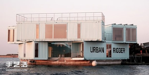 Container houses floating on the harbor are affordable dormitories for students