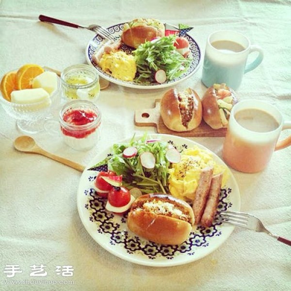 A Japanese housewife shares a hearty breakfast in daily life