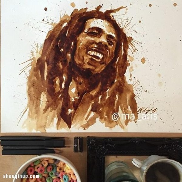 Coffee painting! Hand-painted movie characters with different shades of coffee