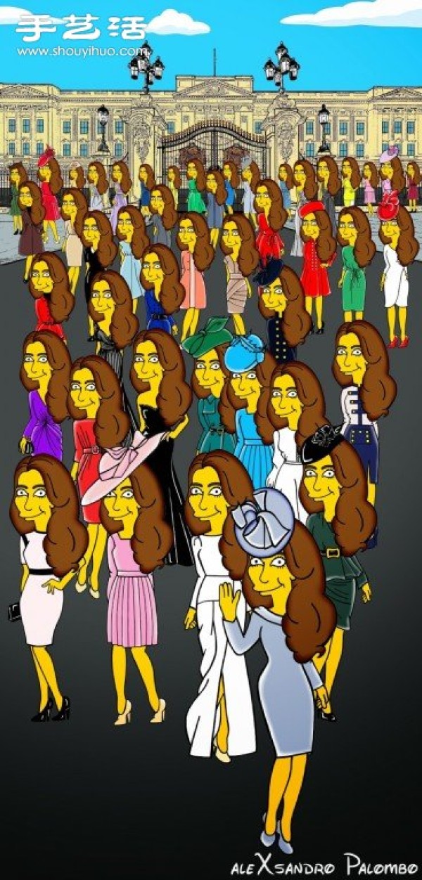 Simpsons spoof illustration: yellow-skinned Princess Kate is equally fashionable