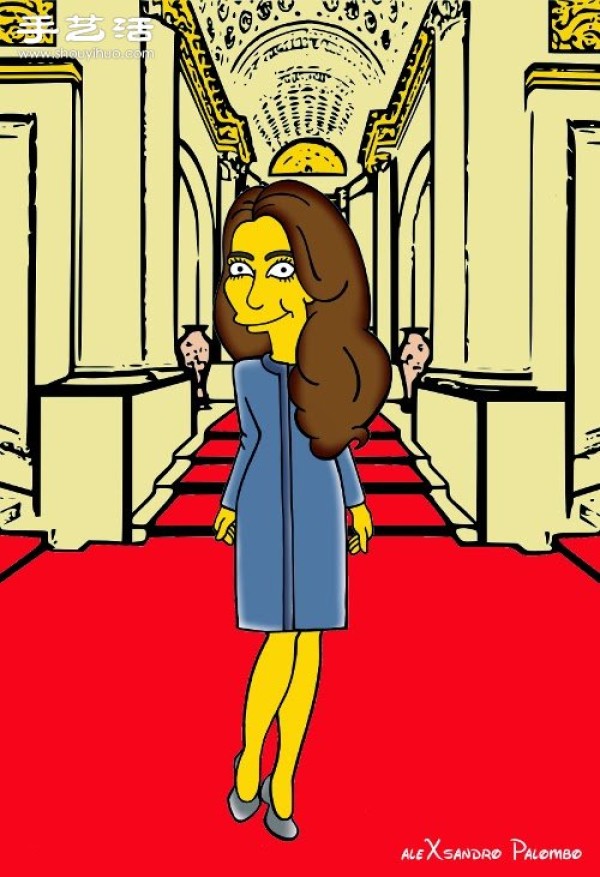 Simpsons spoof illustration: Yellow-skinned Princess Kate is equally fashionable