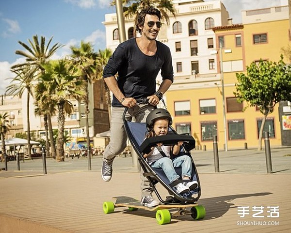 Longboardstroller sliding version of childrens stroller design