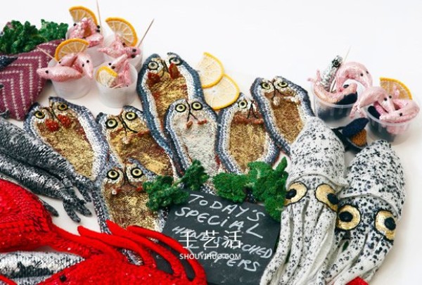 She crochets seafood with wool and sells it much more than real! 