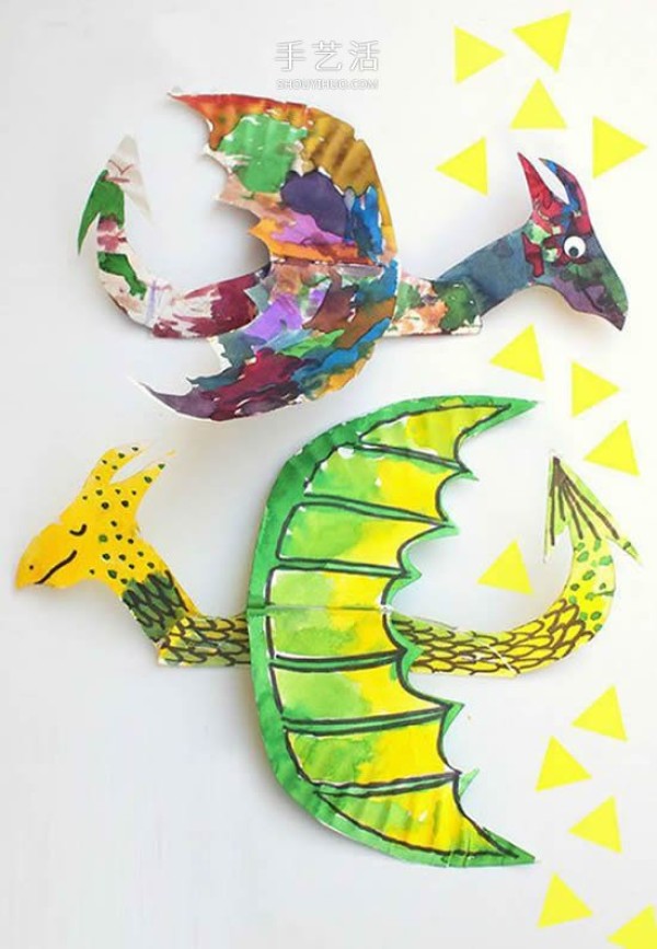 How to make a simple handmade Western dragon using waste materials for children to make a paper plate fire dragon