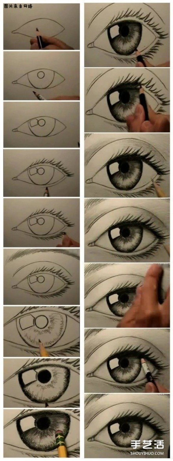 A step-by-step tutorial on how to draw realistic eyes with pencils