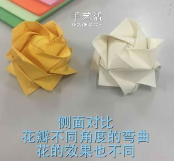 Illustrations of how to fold Huaxins improved version of Kawasaki roses are suitable for beginners