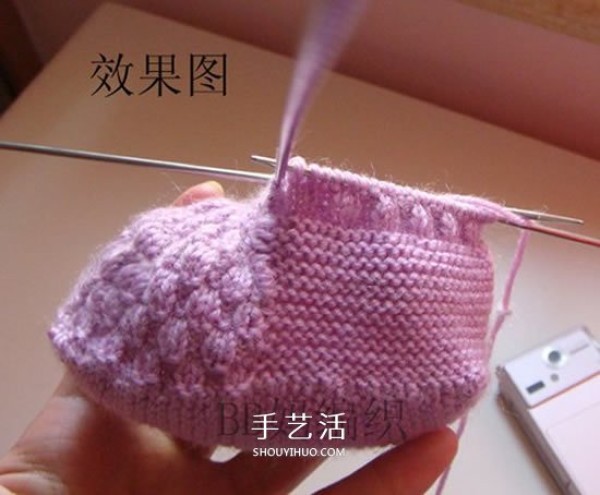 The knitting method of high shoe tube baby shoes and stick knitting baby warm woolen shoes