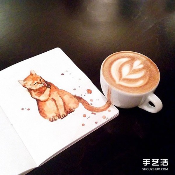 Coffee Cat Illustration: Smell the aroma of strong coffee and you are half awake