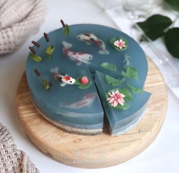 Fathers Day transparent jelly cake DIY, like a real koi pond