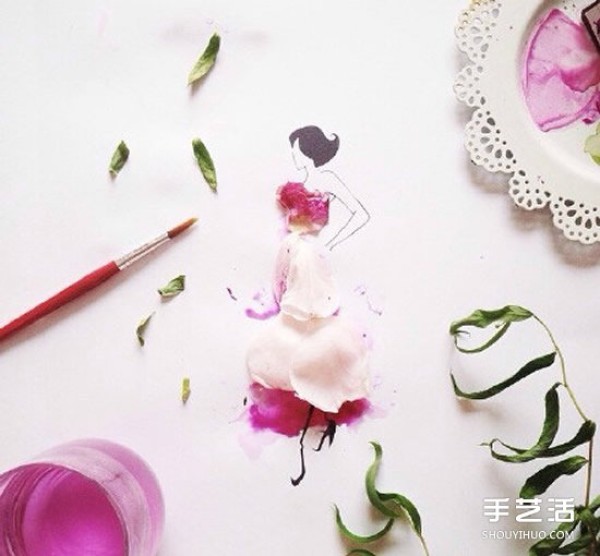 Creative petal collage DIY pictures to simply draw beauties with different looks