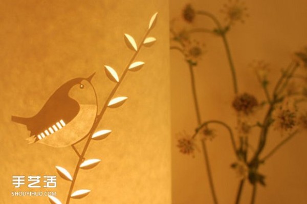 Beautiful handmade paper lamp, DIY flower and bird pattern carved paper lamp