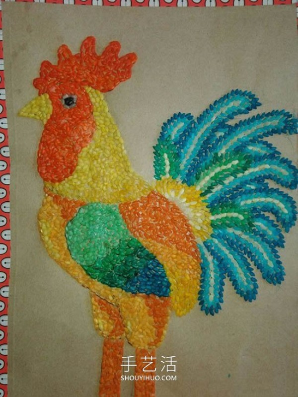 A simple tutorial on how to make a big rooster on rice grain stickers