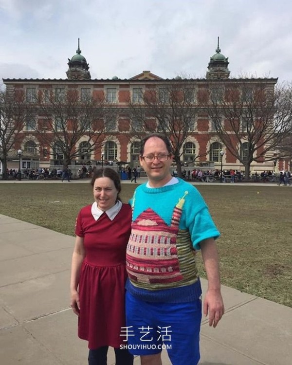 A man knits a sweater by hand, then travels to a specific area to wear it! 